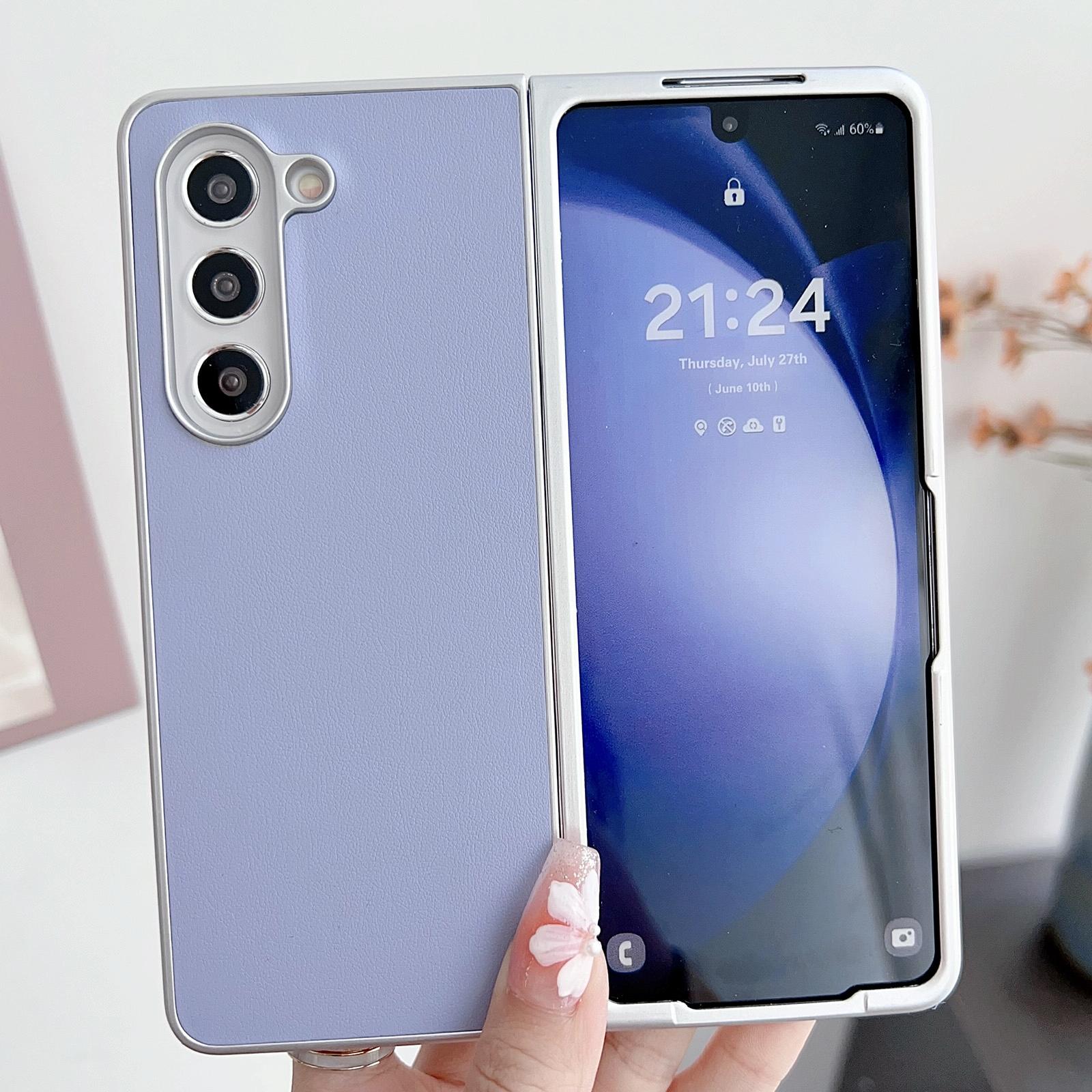 For Samsung Galaxy Z Fold4 5G Shiny Leather Phone Case With Metallic Finish - Purple 8