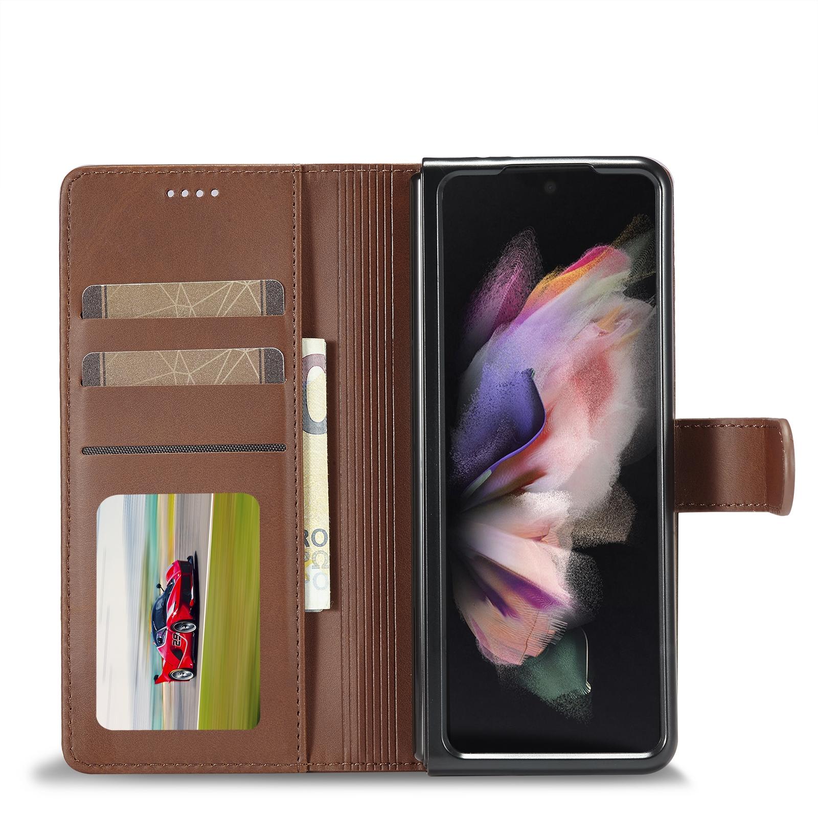For Samsung Galaxy Z Fold4 5G Calf Leather Phone Case - Red 5