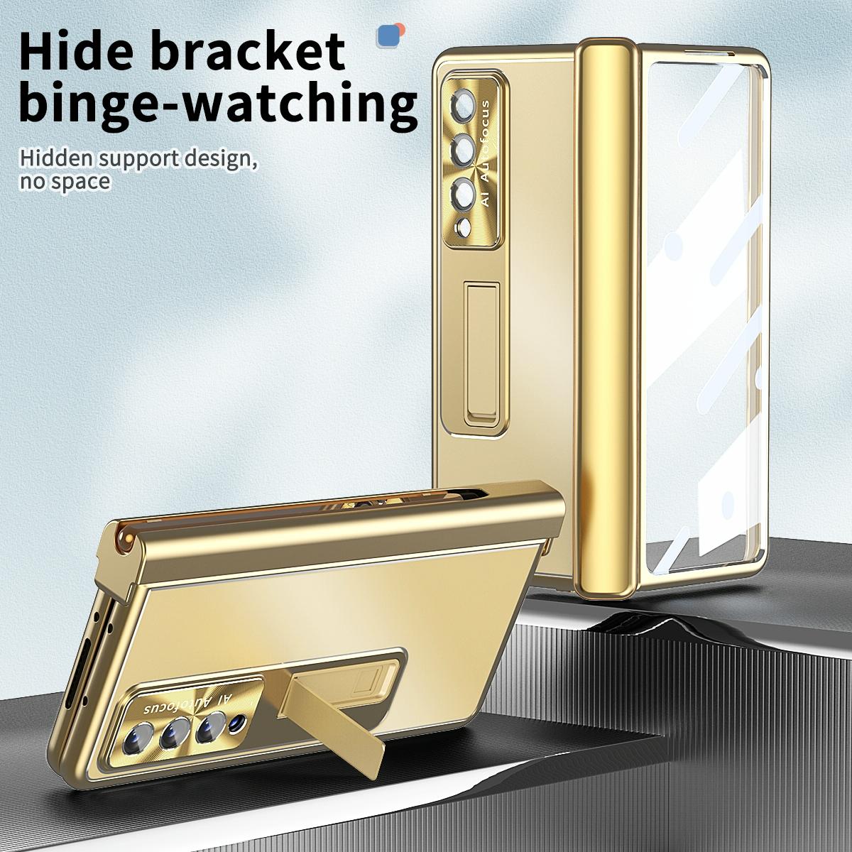 For Samsung Galaxy Z Fold4 5G Shockproof Aluminum Double Hinge Case - Gold 3