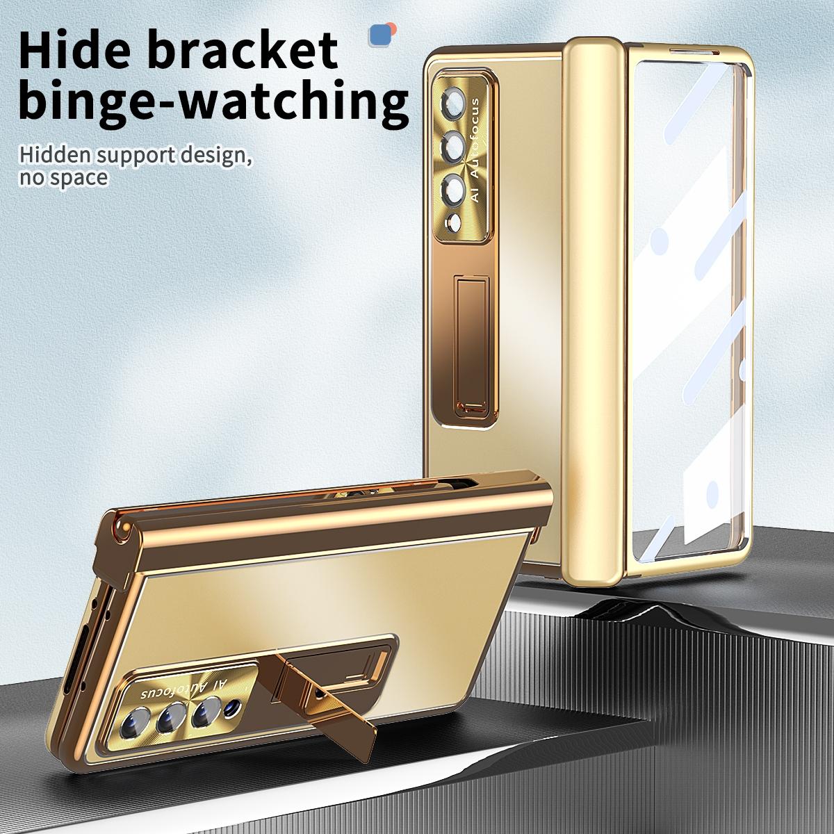 For Samsung Galaxy Z Fold4 5G Shockproof Aluminum Double Hinge Case - Gold 9