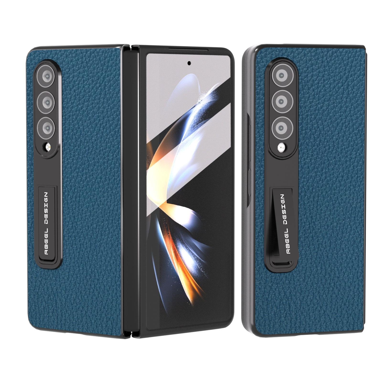 For Samsung Galaxy Z Fold4 5G Leather Phone Case With Holder - Litchi Texture - Green 7
