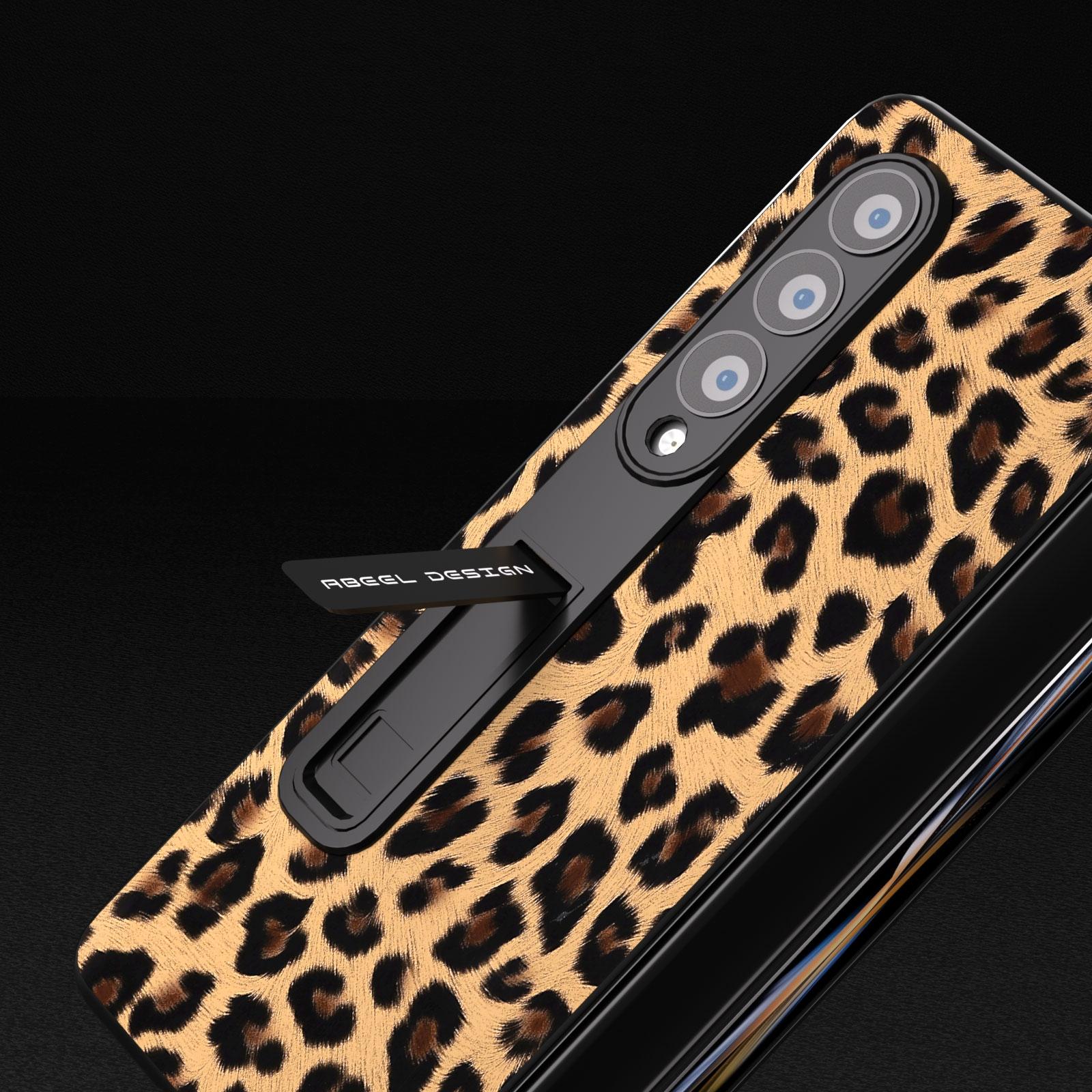 For Samsung Galaxy Z Fold4 5G Leopard Print Phone Case With Holder - Silver 4