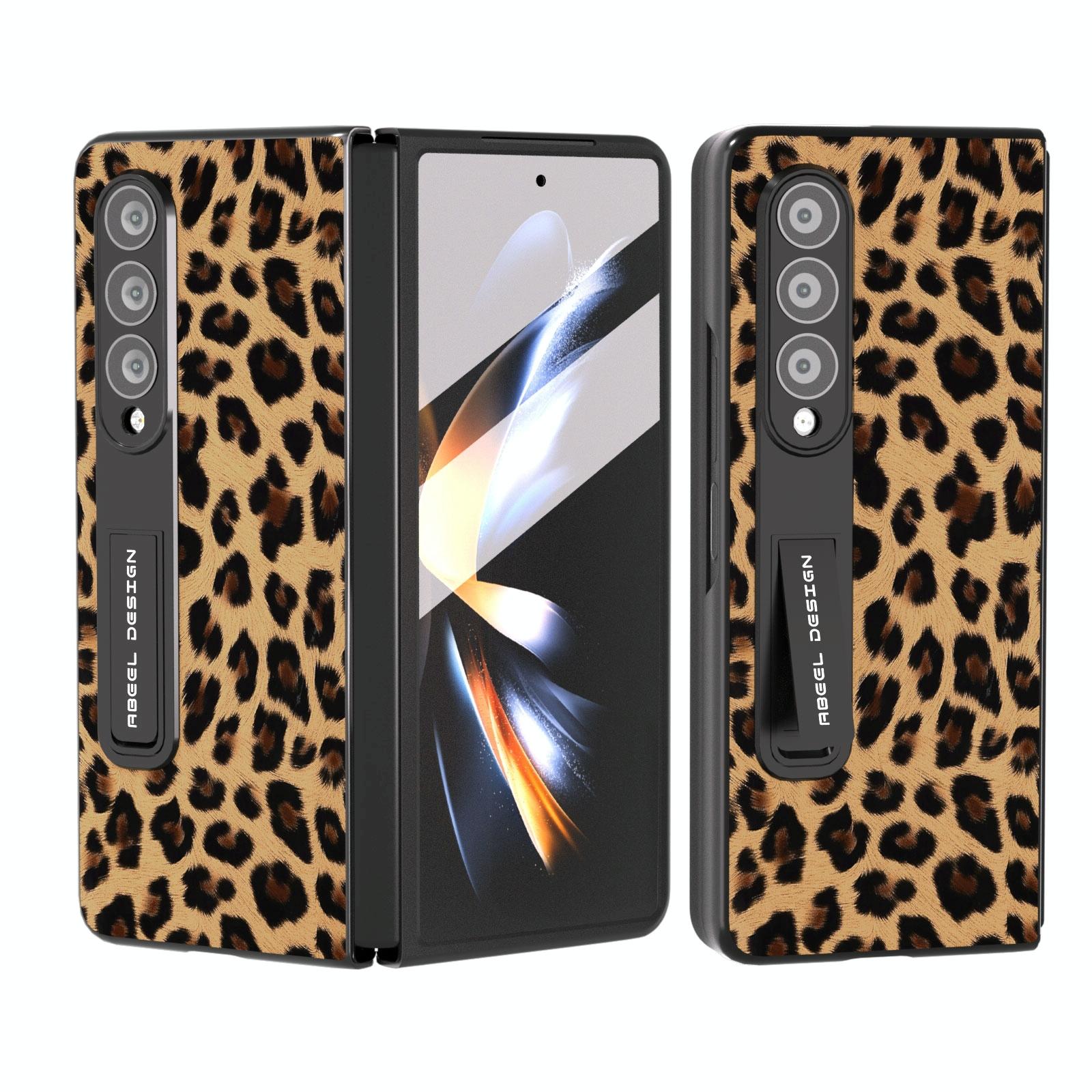 For Samsung Galaxy Z Fold4 5G Leopard Print Phone Case With Holder - Silver 12