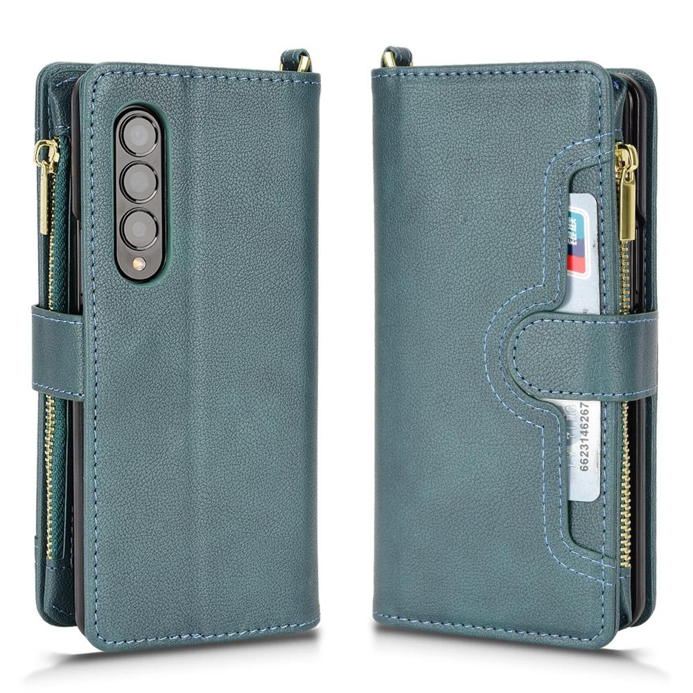 For Samsung Galaxy z Fold4 5G Zipper Leather Phone Case with Litchi Texture - Brown 3