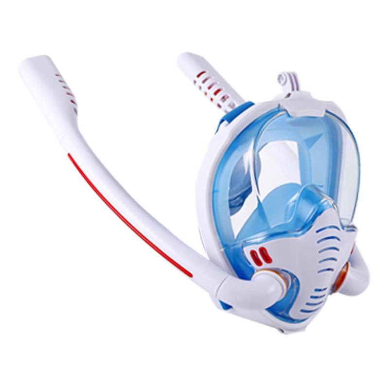 Full Dry Silicone Snorkel Mask for Adults - Double Tube Size l / Xl - White/Blue