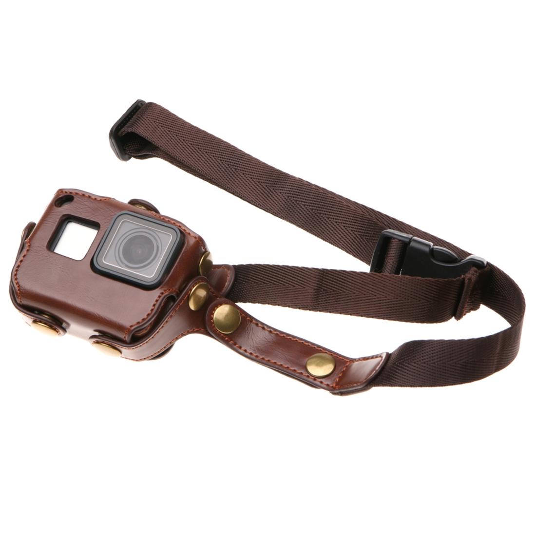 Leather Housing Case with Neck Strap and Buttons for Gopro Hero7 / 6 / 5 - Black - Coffee 3