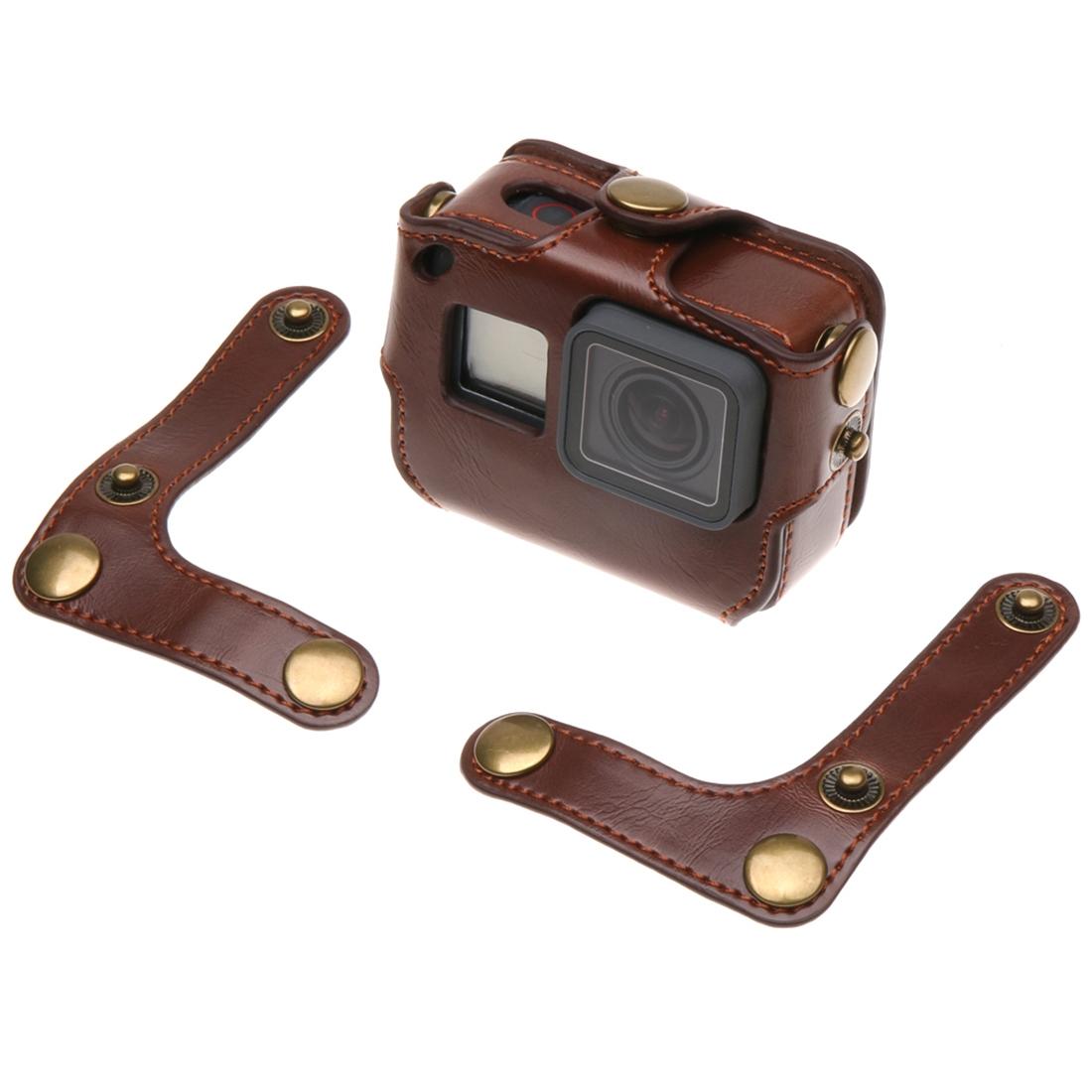Leather Housing Case with Neck Strap and Buttons for Gopro Hero7 / 6 / 5 - Black - Coffee 4