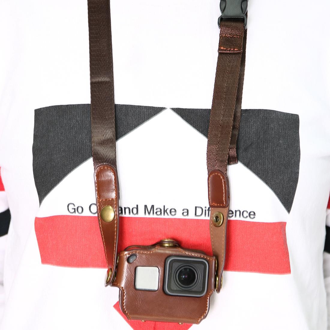 Leather Housing Case with Neck Strap and Buttons for Gopro Hero7 / 6 / 5 - Black - Coffee 6