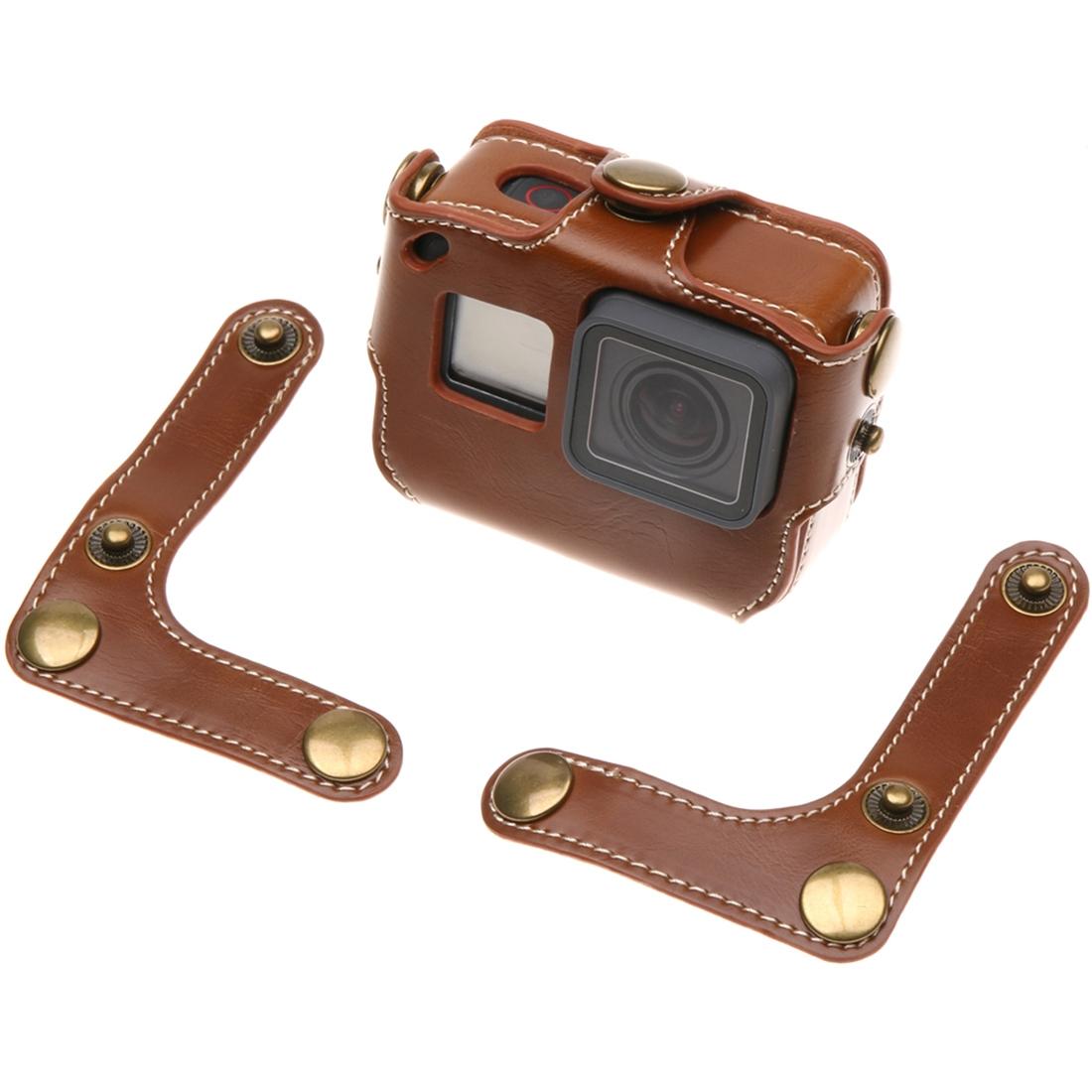 Leather Housing Case with Neck Strap and Buttons for Gopro Hero7 / 6 / 5 - Black - Coffee 10