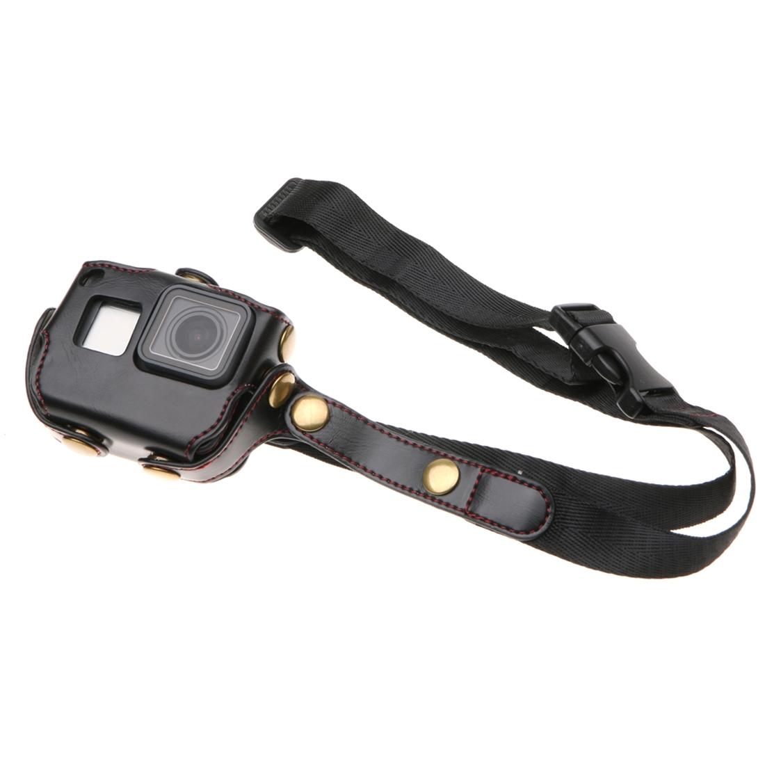 Leather Housing Case with Neck Strap and Buttons for Gopro Hero7 / 6 / 5 - Black - Coffee 12