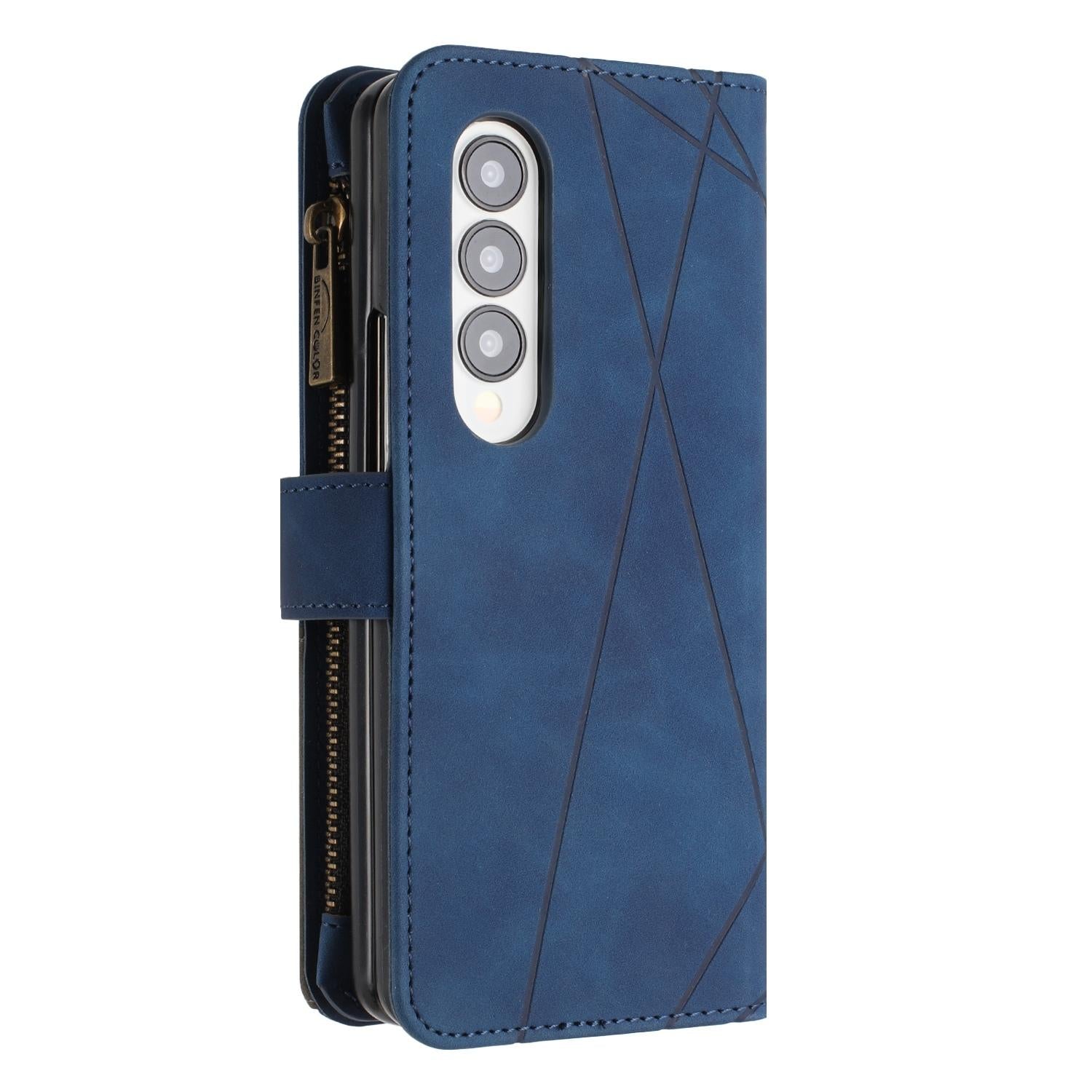 For Samsung Galaxy Z Fold4 5G Leather Zip Wallet With Rhombus Texture - Brown 4