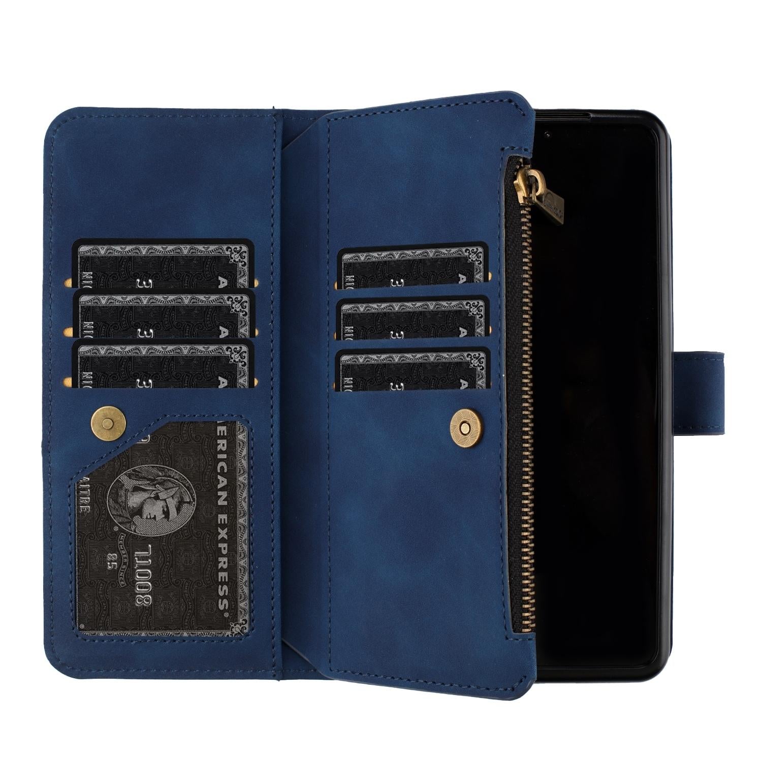 For Samsung Galaxy Z Fold4 5G Leather Zip Wallet With Rhombus Texture - Brown 6