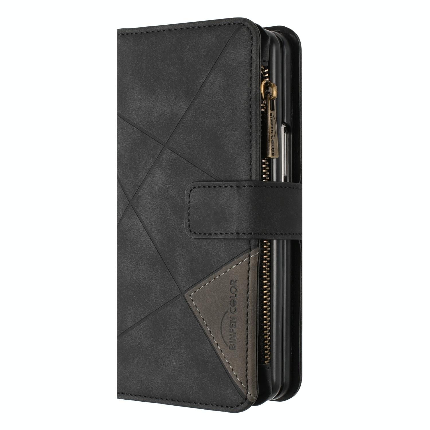 For Samsung Galaxy Z Fold4 5G Leather Zip Wallet With Rhombus Texture - Brown 8