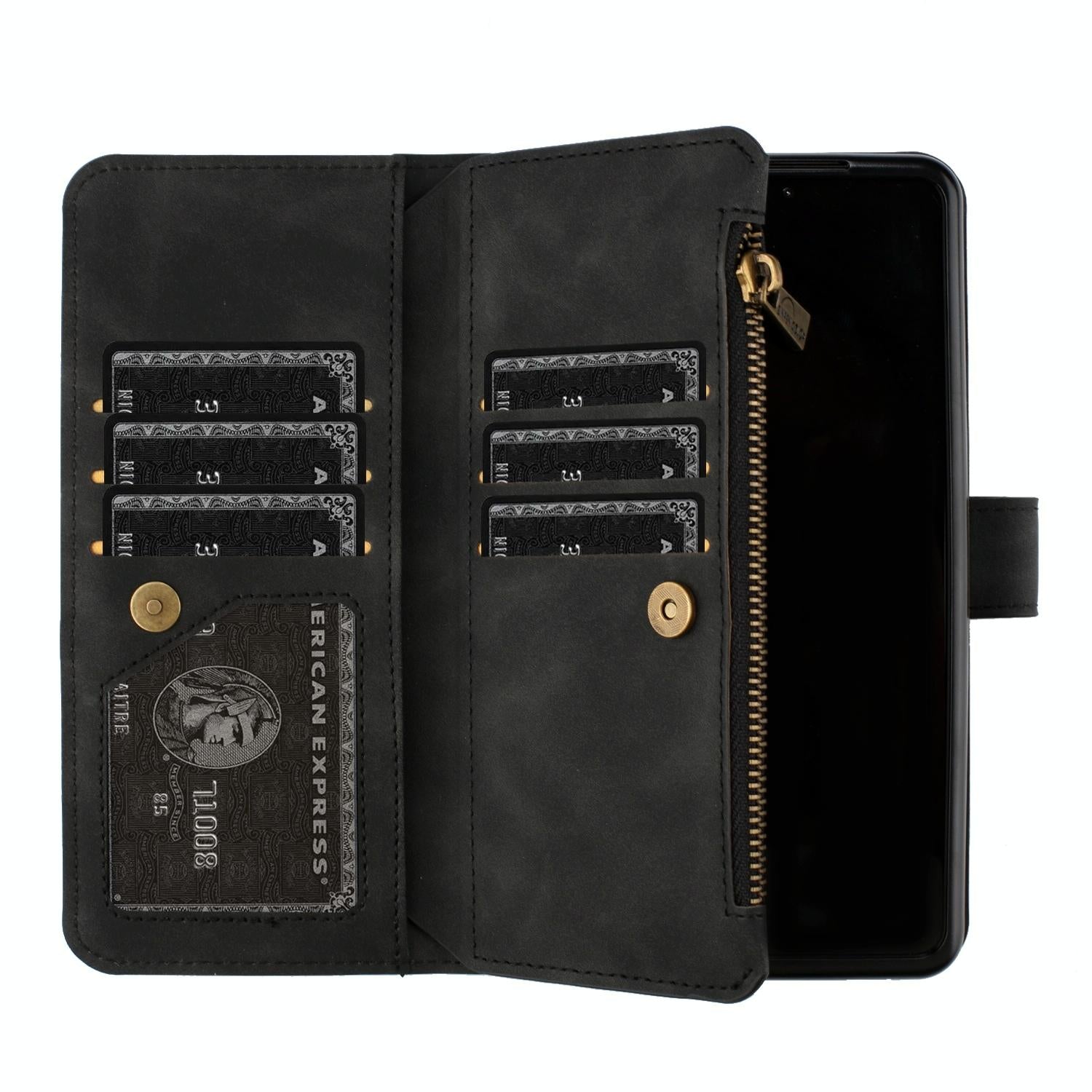 For Samsung Galaxy Z Fold4 5G Leather Zip Wallet With Rhombus Texture - Brown 11