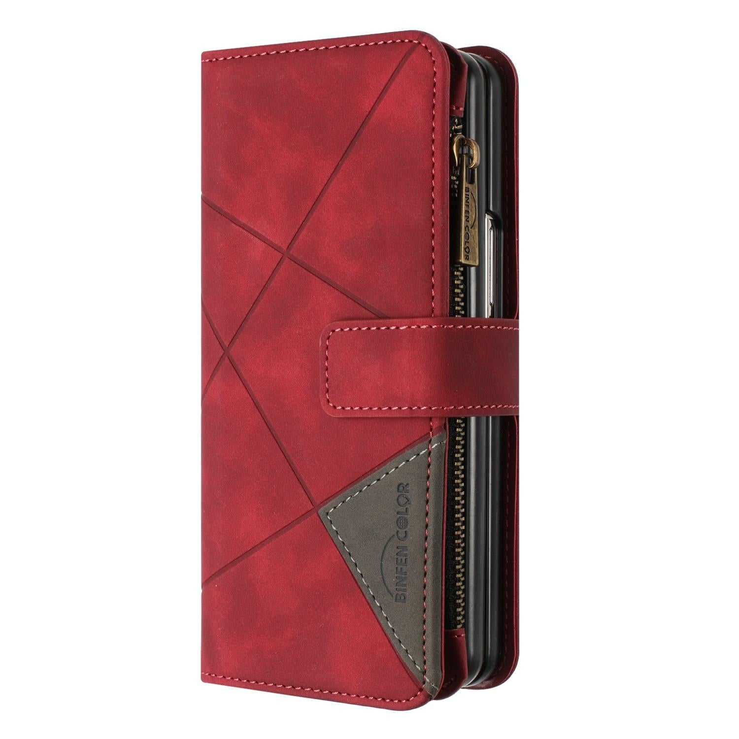 For Samsung Galaxy Z Fold4 5G Leather Zip Wallet With Rhombus Texture - Brown 14