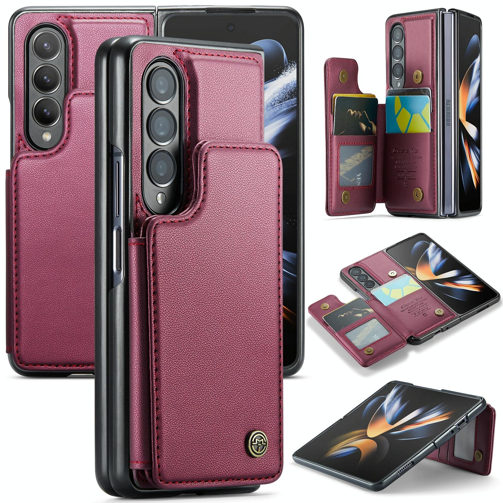 For Samsung Galaxy Z Fold4 5G Leather Rfid Phone Case - Wine Red