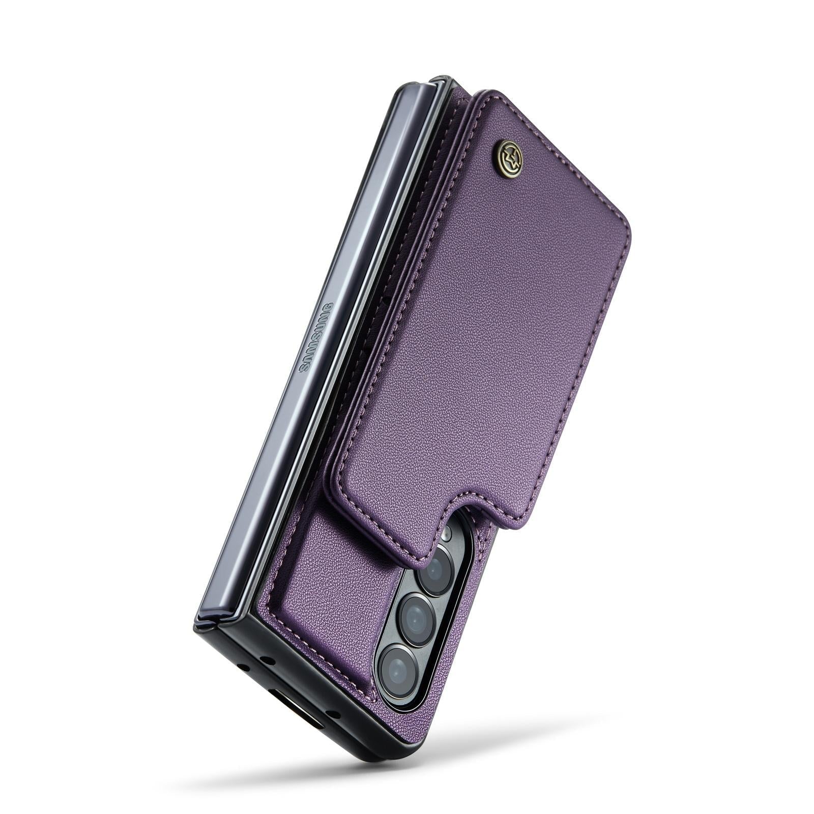 For Samsung Galaxy Z Fold4 5G Leather Rfid Phone Case - Wine Red 15