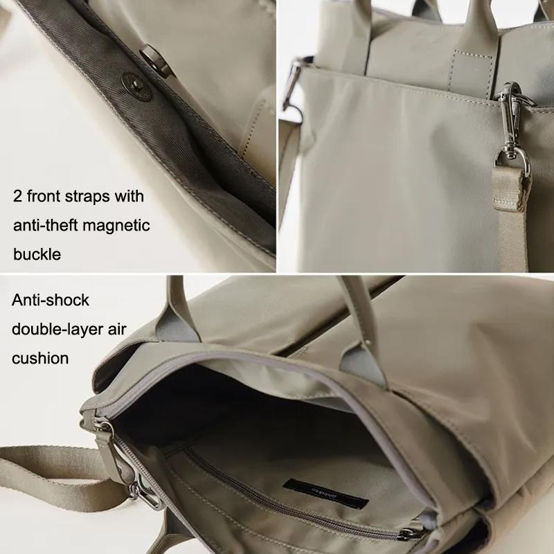 Large Dual Purpose Business Briefcase Handbag / Shoulder Bag For Laptops - Khaki+Gray Pu Power Bag 5