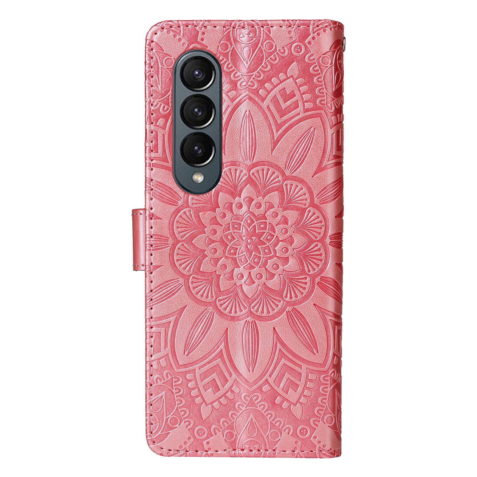 For Samsung Galaxy Z Fold4 5G Sunflower Embossed Leather Phone Case - Purple 15