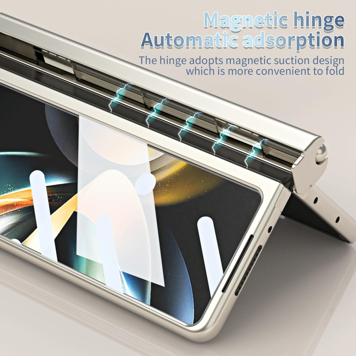 For Samsung Galaxy Z Fold4 5G Foldable Phone Case With Pen Slot - Electroplated - Gold 10