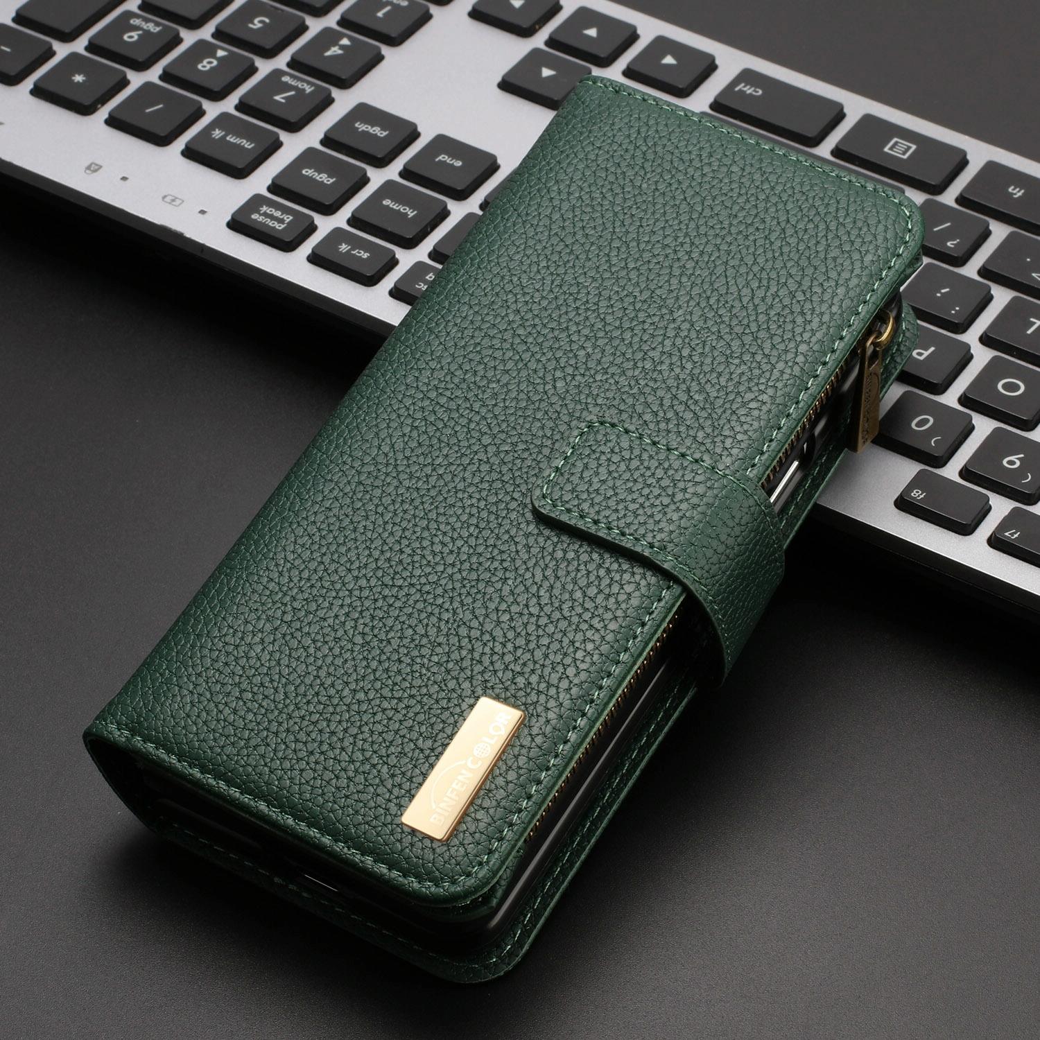 For Samsung Galaxy Z Fold4 5G Litchi Texture Zip Wallet - Green 7