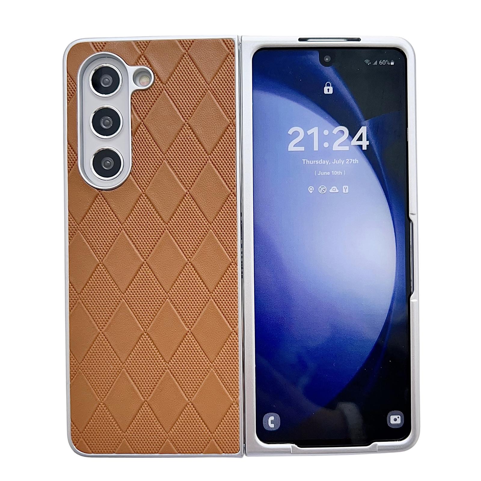 For Samsung Galaxy Z Fold4 5G Checkered Leather Phone Case With Pearlescent Finish - Pink 14