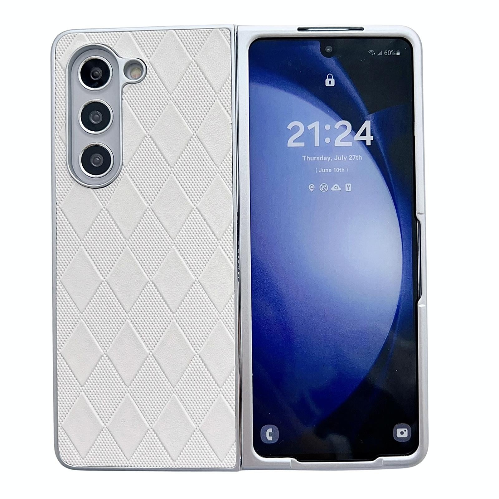 For Samsung Galaxy Z Fold4 5G Checkered Leather Phone Case With Pearlescent Finish - Pink 15