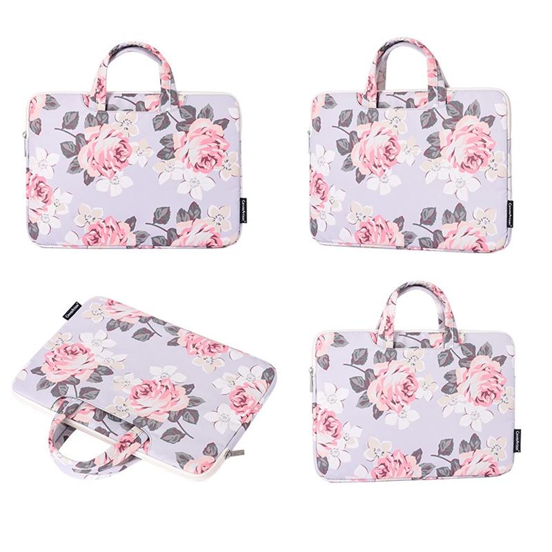 13 Inch Laptop Case Bag with White Rose Pattern and Handle - Grey 4