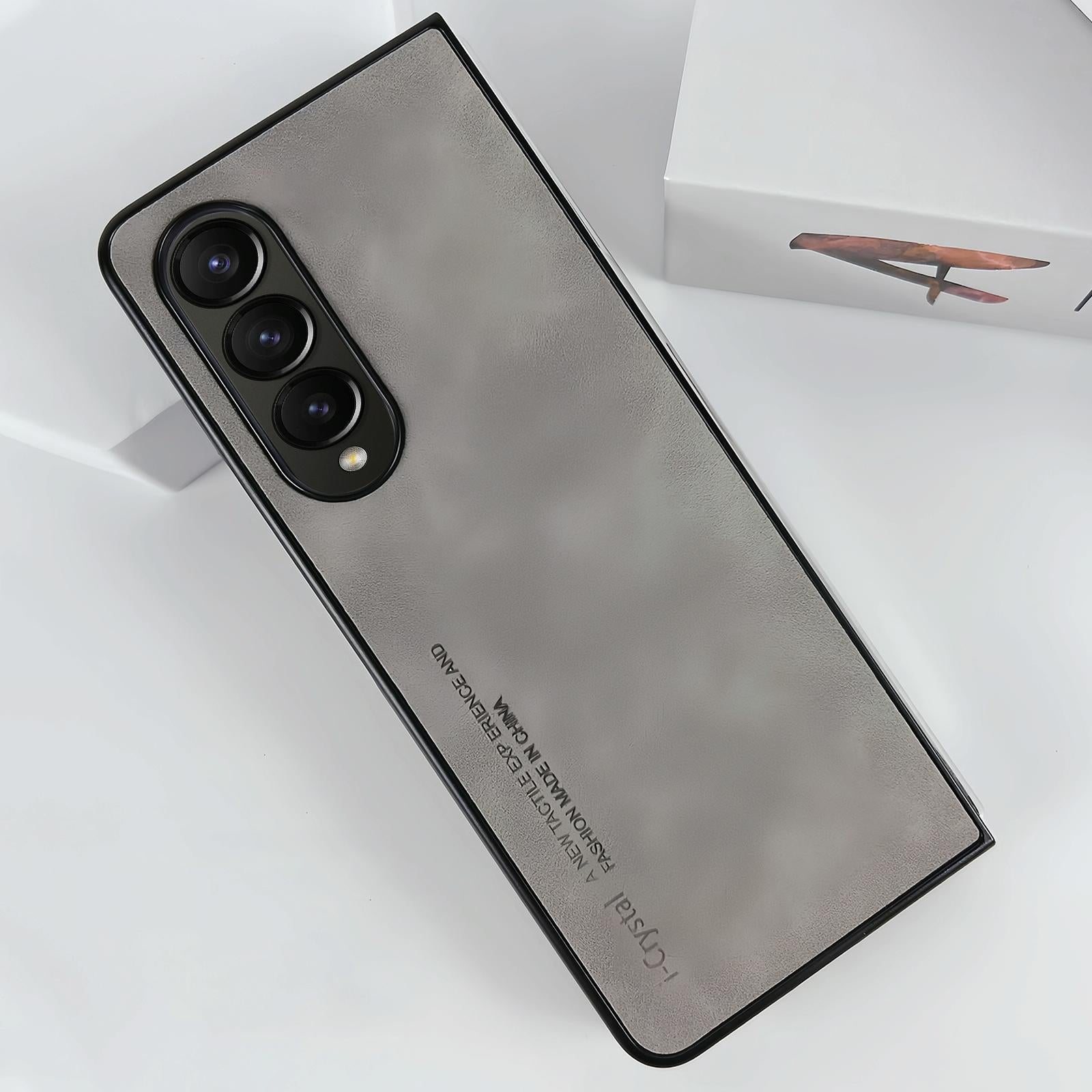 For Samsung Galaxy Z Fold4 5G Crystal Leather Foldable Case - Dark Grey 14