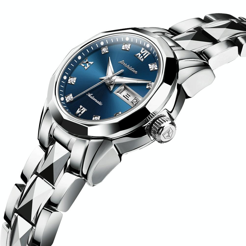 Stylish Waterproof Luminous Women Automatic Watch - 8813 - Silver Gold Blue 6