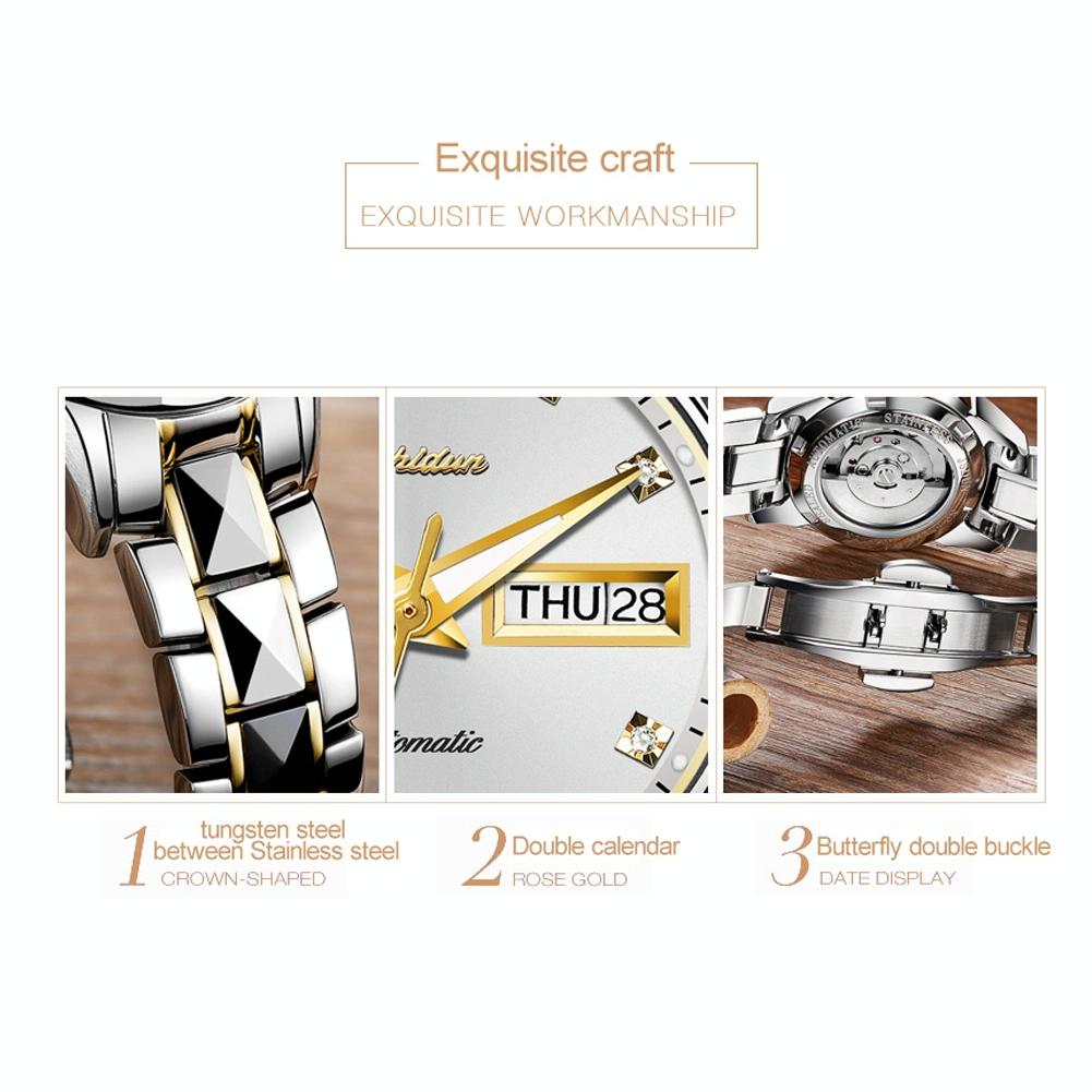 Stylish Waterproof Luminous Women Automatic Watch - 8813 - Silver Gold Blue 8