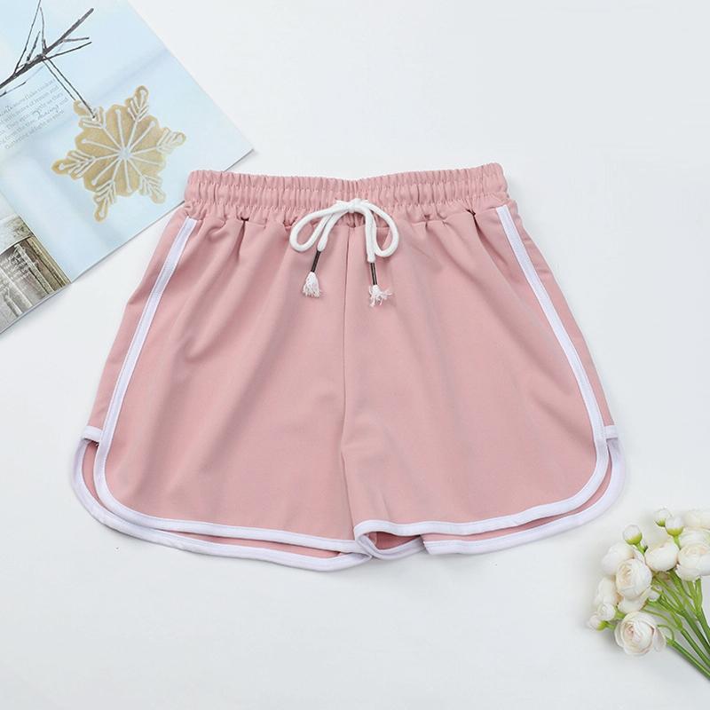 High Waist Straight Yoga Shorts Women Casual Loose Outerwear - Light Pink - M