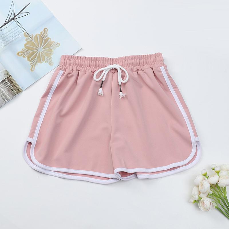High Waist Straight Yoga Shorts Women Casual Loose Outerwear - Light Pink - M 15
