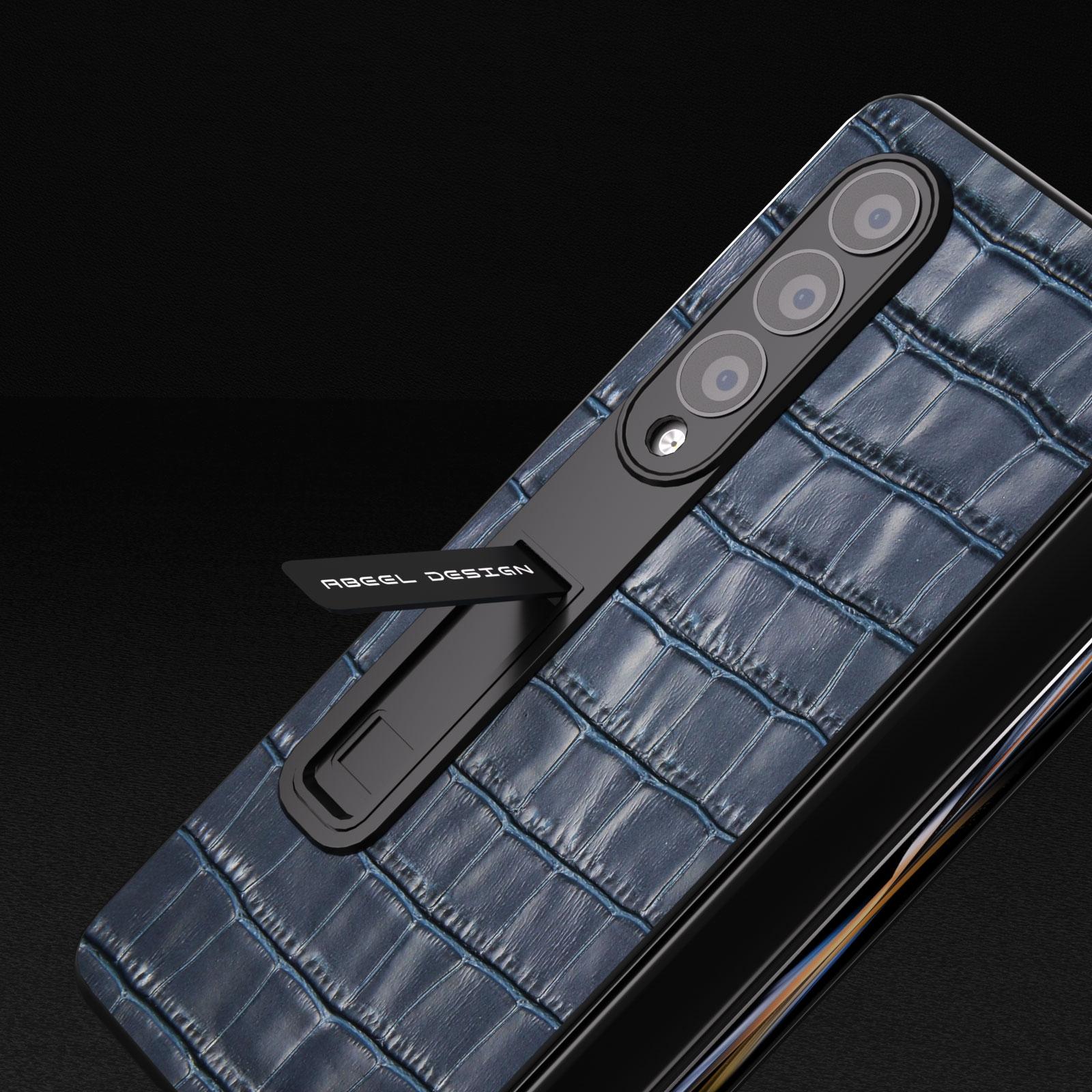 For Samsung Galaxy Z Fold4 5G Premium Leather Phone Case - Crocodile Texture - Blue 4