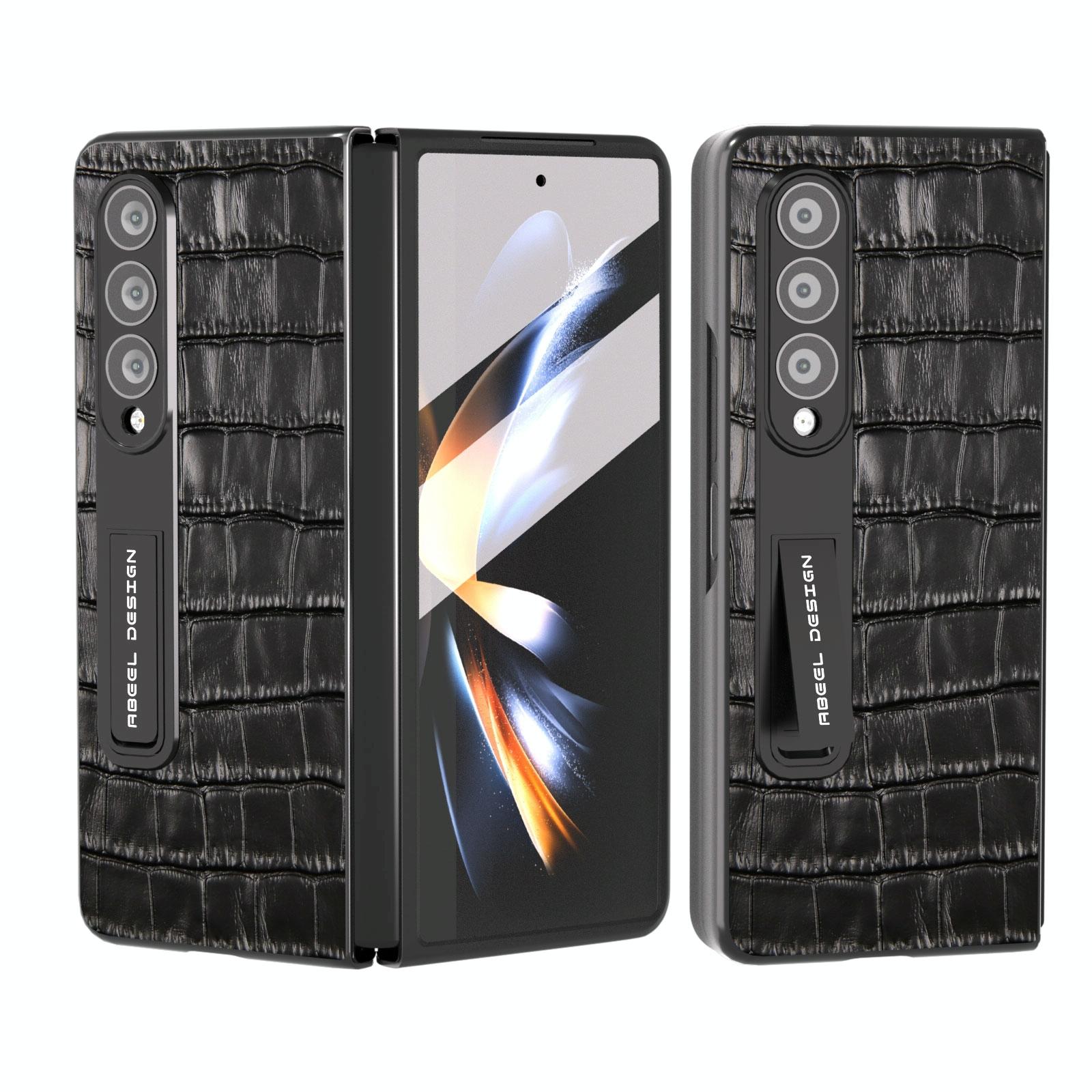 For Samsung Galaxy Z Fold4 5G Premium Leather Phone Case - Crocodile Texture - Blue 13