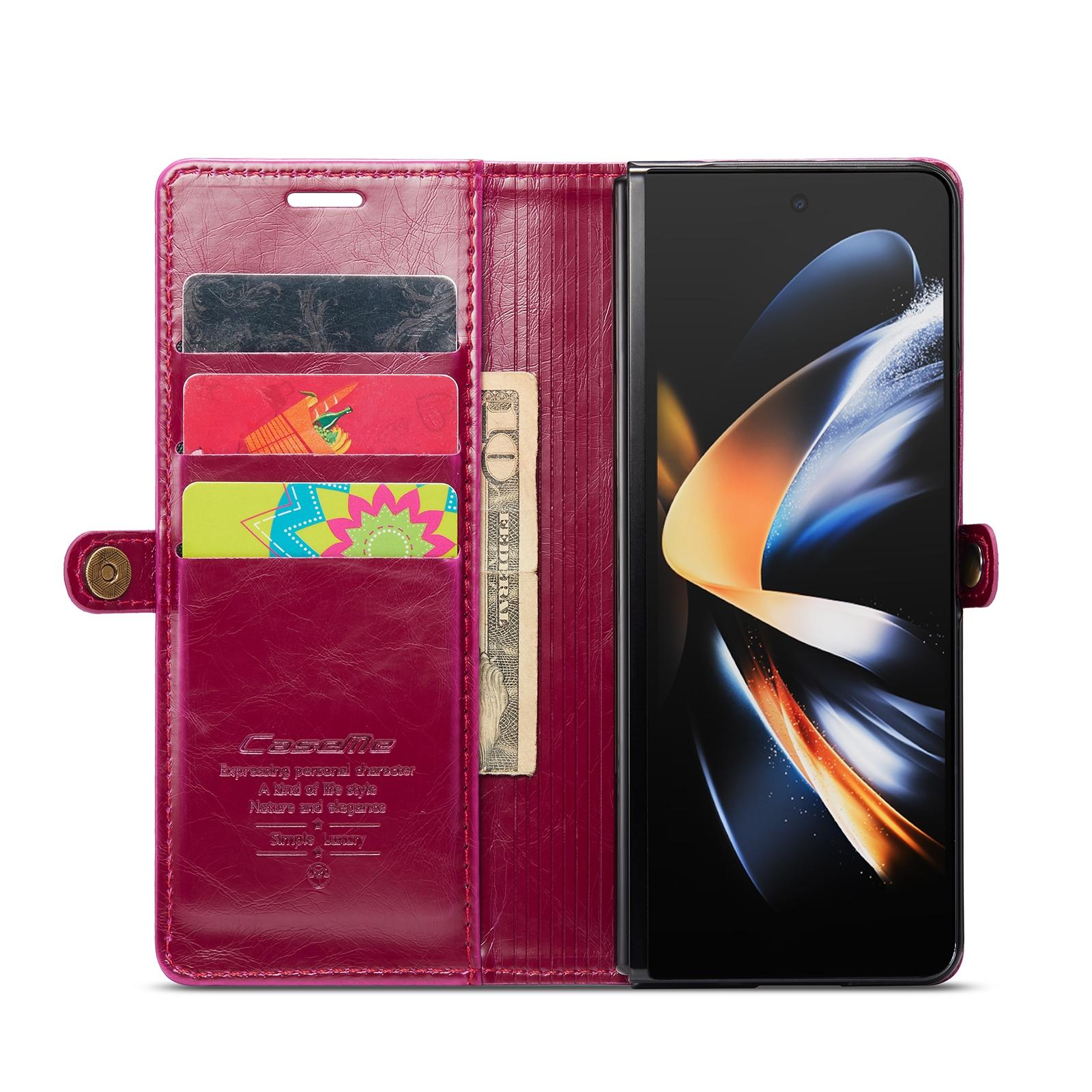 For Samsung Galaxy Z Fold4 5G Premium Crazy Horse Leather Phone Case - Wine Red 5