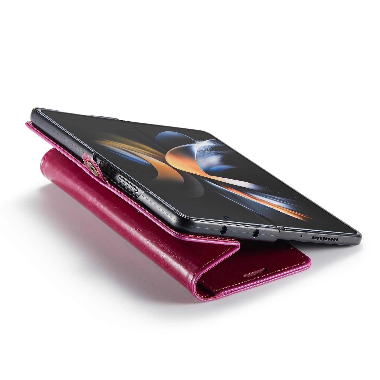 For Samsung Galaxy Z Fold4 5G Premium Crazy Horse Leather Phone Case - Wine Red 7