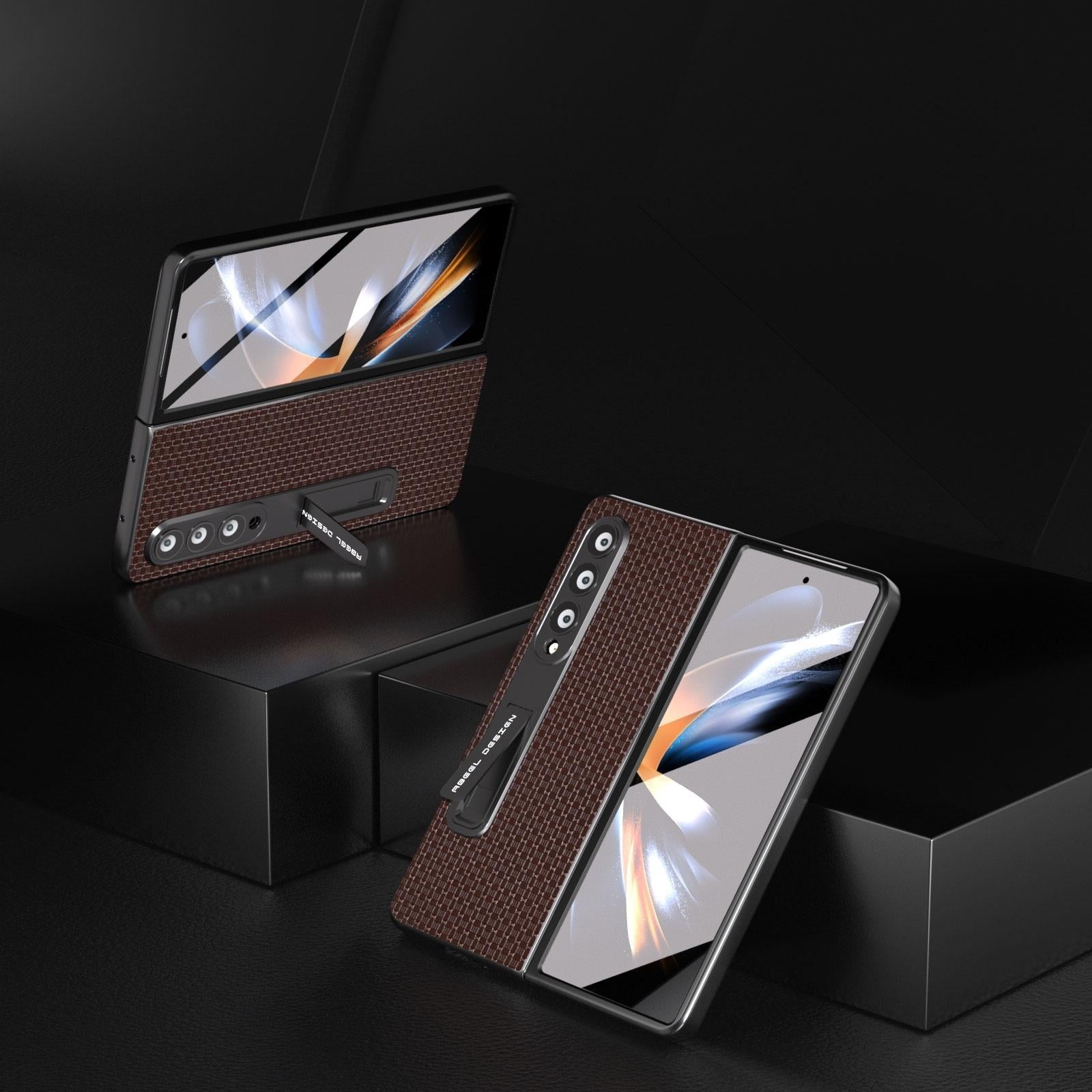 For Samsung Galaxy Z Fold4 5G Premium Leather Phone Case With Holder - Luxury Design - Royal Blue 9