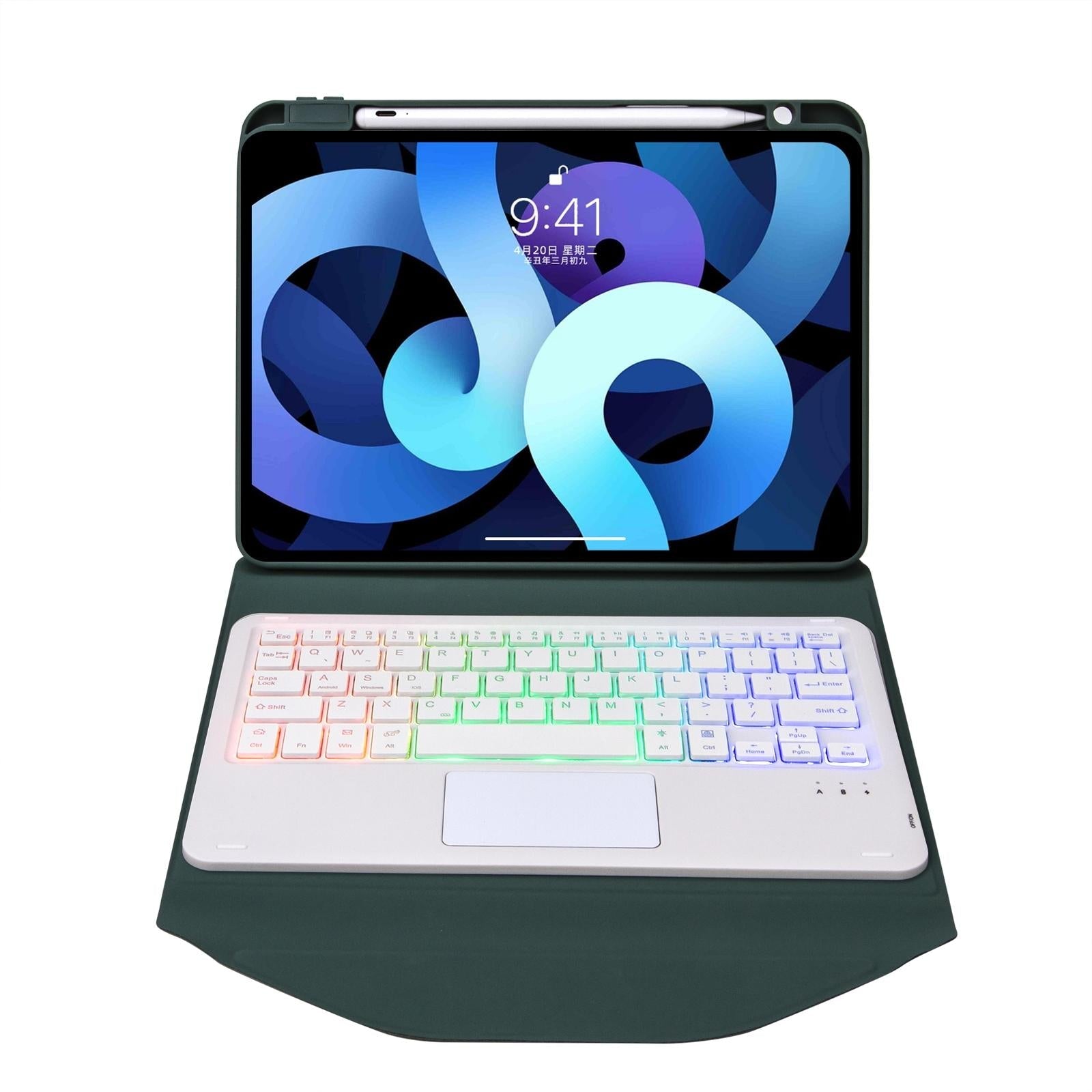Bluetooth Keyboard Leather Case For Ipad Air 10.9 With Touchpad And Pen Slot Backlit - Green 15