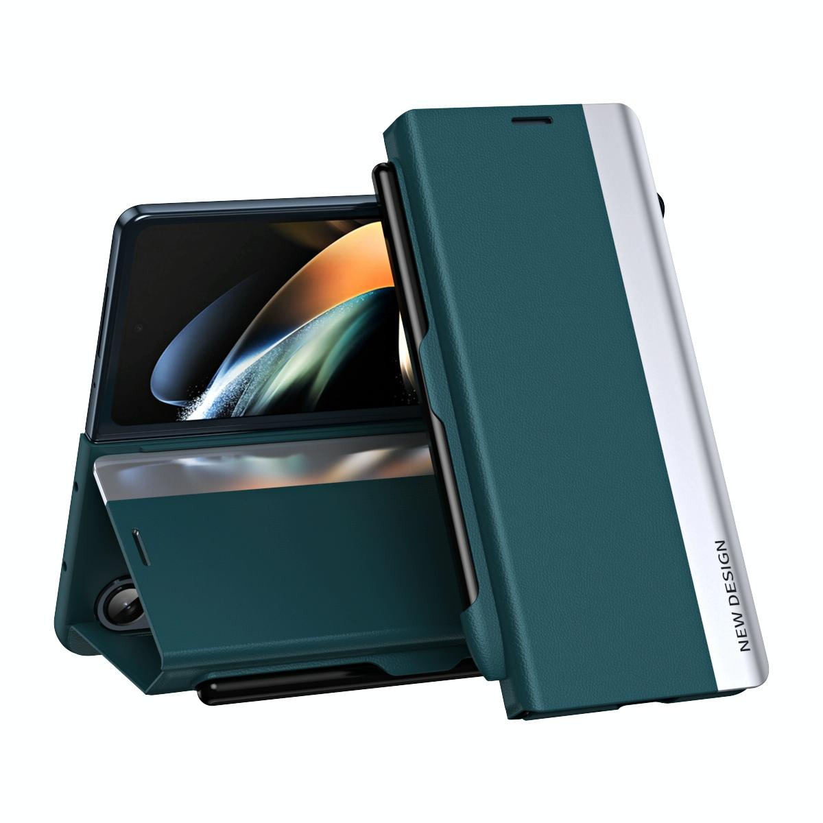 For Samsung Galaxy Z Fold4 5G Leather Phone Case With Pen Slot - Shockproof - Green 11