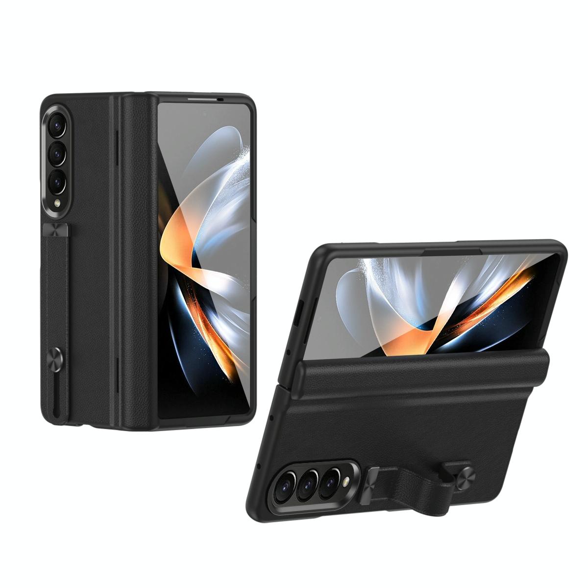 For Samsung Galaxy Z Fold4 5G Leather Wristband Phone Case - Red 9
