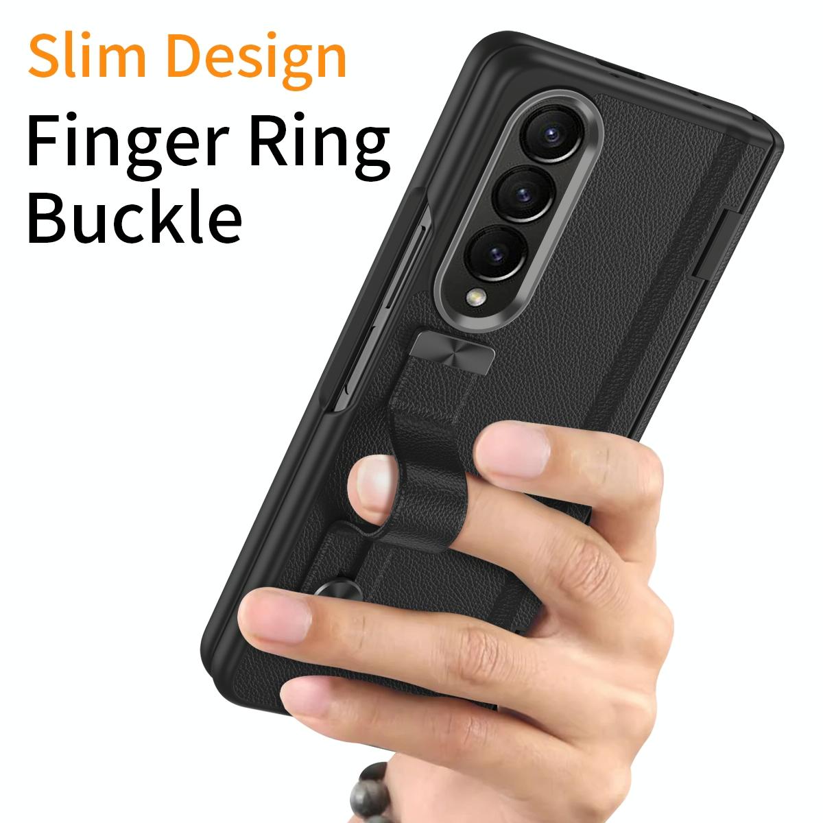 For Samsung Galaxy Z Fold4 5G Leather Wristband Phone Case - Red 13