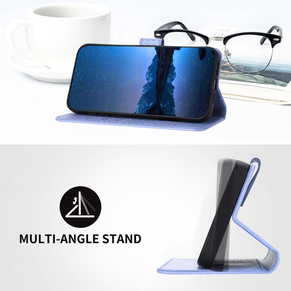 For Samsung Galaxy Z Fold4 5G Carbon Fiber Leather Phone Case With Lanyard - Royal Blue 14