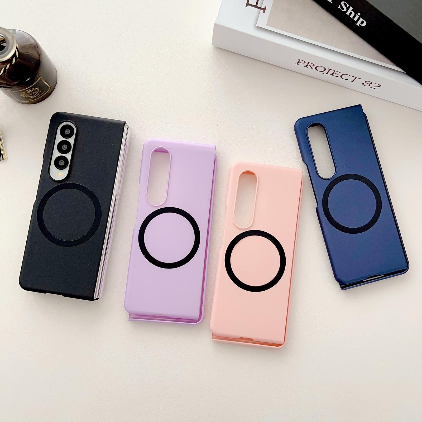 For Samsung Galaxy Z Fold4 5G Shockproof Magnetic Phone Case - Skin Protection - Pink 3