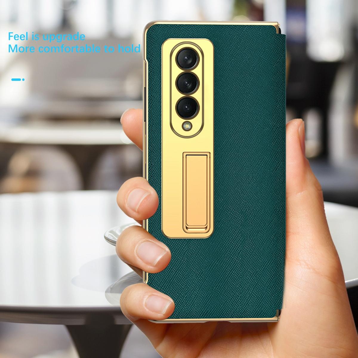 For Samsung Galaxy Z Fold4 5G Flip Case With Tempered Film - Textured Hinge - Gold 6