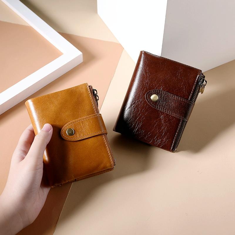 Leather Rfid Wallet with Dual Zippers - Coffee 6
