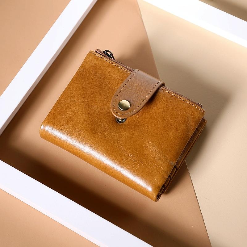 Leather Rfid Wallet with Dual Zippers - Coffee 9