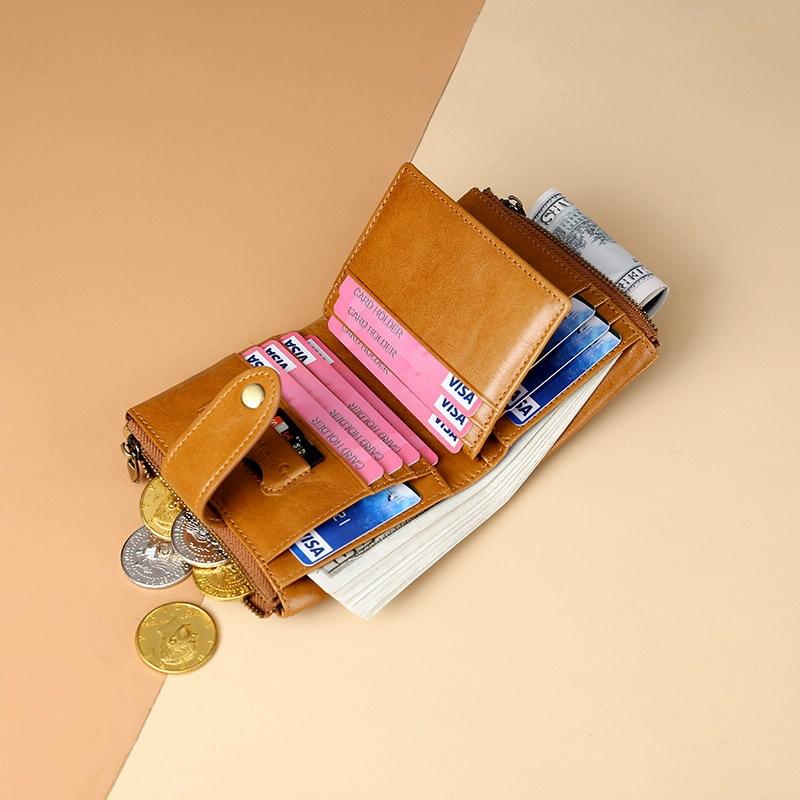 Leather Rfid Wallet with Dual Zippers - Coffee 11
