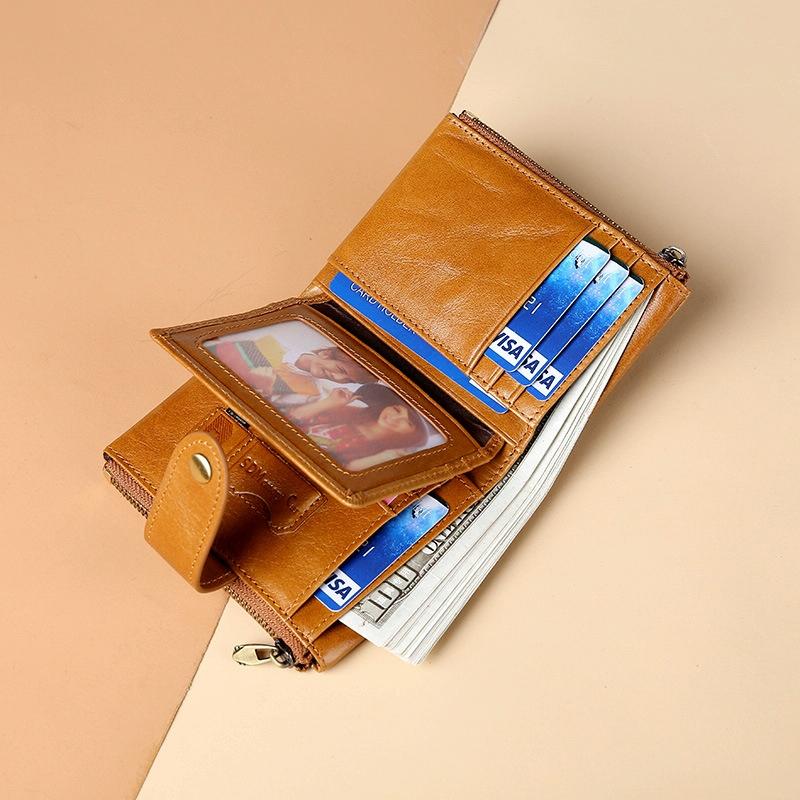 Leather Rfid Wallet with Dual Zippers - Coffee 12