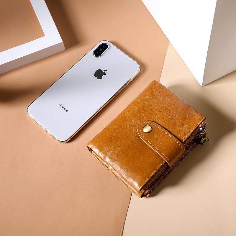 Leather Rfid Wallet with Dual Zippers - Coffee 13